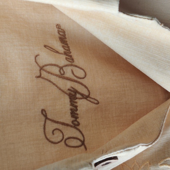 Tommy Bahama XL Silk Hawaiian Shirt Pale Yellow Blue Short Sleeves - Picture 7 of 13